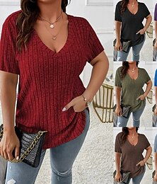 ieftine -Pentru femei Tricou Simplu Modă Modern Manșon scurt În V Topuri obișnuite Zilnic Negru Roșu Vin Mov Vară