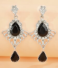 abordables -Pendientes colgantes estilo Gatsby de los años 20 para mujer: pendientes vintage de cristal negro con pedrería para fiestas temáticas de los locos años veinte.