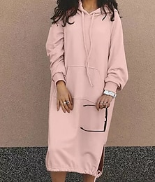 preiswerte -Damen Kapuzenkleid Midi Kleid Shift Kleid Lässig Outdoor Wochenende Regulär Passform Einfarbig Langarm Kapuze Schwarz Rosa Blau Fuchsie Frühling Herbst Winter