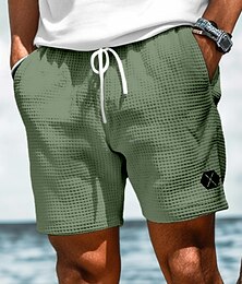 お買い得  -男性用 ワッフル スウェットショーツ ショーツ バミューダショーツ ビーチショーツ 弾性ウエスト 平織り 履き心地よい スポーツ 膝丈 ヨガ 日常 ビーチ 旅行度假风 エスニック ホワイト ブルー 伸縮性あり