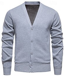 abordables -Hombre Chaqueta de Punto Cárdigan Suéter cárdigan corto Suéter recortado Estriado Tejer Tops regulares Abotonar De Punto Color sólido/liso Escote en Pico Elegante Casual Ropa Cotidiana Noche Ropa