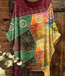 economico -Per donna Blusa Grafico Geometrico Elegante Bohemien Vintage Manica Corta Manica a pipistrello Girocollo Top Regolari Quotidiano Ferie Abbigliamento mare Stampato Verde e blu Giallo Rosa Marrone