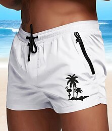 olcso -Férfi Úszónadrágok Deszkás short Kókuszfa Gyors szárítás Légáteresztő Rugalmas derék Zsinór Vakáció Tengerpart Hawaii Alkalmi Fekete Fehér