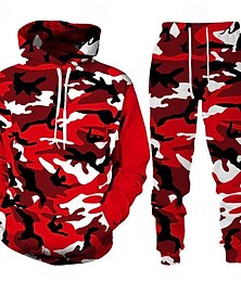 voordelige -Voor heren Trainingspak Kledingset Truien instellen Capuchon Buiten Dagelijks Sport Zak Trekkoord camouflage Blozend Roze Rood Marineblauw Grafische afdruk Polyester Sportkleding Modieus Streetwear
