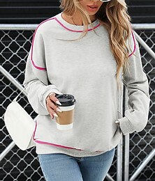 economico -Per donna Felpa Pullover Felpe Blocco di colori Streetwear Casual Manica Lunga Girocollo Top Regolari Streetwear Uscire Patchwork Grigio chiaro Autunno Inverno