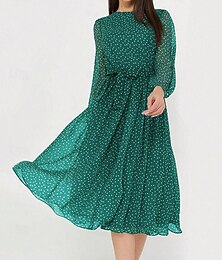 abordables -Femmes Robe Midi Robe Décontractée Robe évasée Mode Moderne Quotidien Plage Week-end Coupe régulière À pois manche longue Col ras du cou Noir bleu marine Marron Vert Printemps Automne