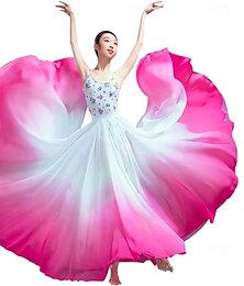 preiswerte -Lyrischer Tanzrock für Damen, Farbverlauf, Chiffon, lang, schwingend, transparent, Wickelrock für moderne Ballettaufführungen