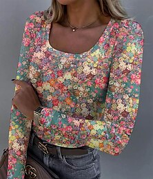 billige -Dame Tunika Blomstret Grafisk Planter Årgang Mote Stilfull Langermet Firkantet hals Vanlige topper Daglig Trykt mønster Hvit Rosa Oransje Grønn Beige Vår Høst