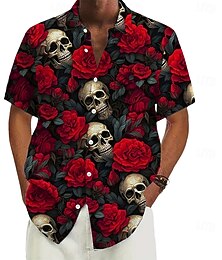 economico -Per uomo Costumi Halloween Giorno dei Morti Rosa Camicia Camicia Estiva Camicia con Bottoni Manica Corta Gotico punk oscuro Ferie Abbigliamento casual alla moda Estate Collo ripiegato Stampa 3D Una
