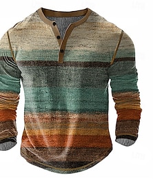halpa -Miesten Kuvitettu Henley-paita Vohveli T-paita Pitkähihainen Vintage Päivittäin Retro / vintage Urheilu ja ulkoilu Kausaliteetti Pyhäpäivä Syksy Kevät kesä Kaikki vuodenajat Tumman ruskea Sininen
