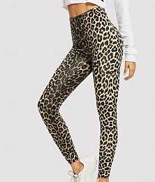 billige -Dame Leggings Gatemote Lang Høy Midje Leopard Printer Høyt snitt Pusteevne Myk Elastisk Ut på byen Gateklær Leopardtrykk Leopard Høst Normal