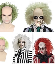 economico -Parrucca da clown calva, corta e soffice, da uomo, di Beetlejuice 2, per cosplay, per feste di carnevale, per adulti, per Halloween