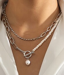 economico -collana da donna con catena in oro a strati e ciondolo di perle: eleganti gioielli in lega per cocktail party, matrimoni e abiti da ufficio