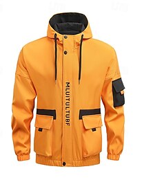 billiga -Herr Sportrock Regnrock Vindjacka Utomhus Ledigt Vattentät Vindtät jacka Dragkedja Ficka Vår Höst Ensfärgat Mode Streetwear Huva Normal Svart Orange Ljusgrå Jacka