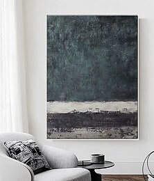 お買い得  -手作りの抽象画、手描きの油絵、壁掛け、モダンファッション、抽象画、青、白、キャンバス、家の装飾、装飾、ロールキャンバス、絵画