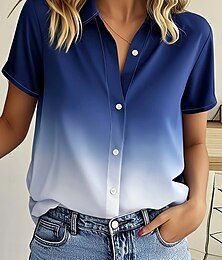 economico -Per donna Camicia Tinta unica Ombre Grafico Vintage Tropicale Quotidiano Manica Corta Colletto a Camicia Top Regolari Quotidiano Verde chiaro Blu Viola Estate Autunno