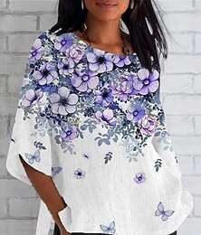 economico -Pasqua Per donna Maglietta Ombre Floreale Grafico Vintage Classico Casual Manica 3/4 Girocollo Top Regolari Quotidiano Weekend Abbigliamento mare Stampato Viola Estate Primavera Autunno