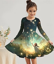 economico -ragazze' 3D Cartoni animati Abito Manica Lunga Estate Primavera Vacanza Quotidiano Ferie Principessa Bello Dolce Bambini 4-12 Anni Vestito Casual Abito a trapezio Lunghezza al ginocchio Vestibilit