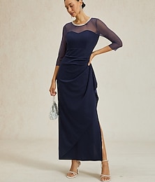 abordables -Mujer Vestido maxi Vestido tubo Elegante Fiesta Formal Color sólido Manga 3/4 Cuello Barco Azul Marino Verano Primavera Otoño