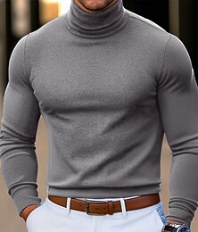 halpa -Miesten T-paita Pitkähihainen paita Pilkakilpikaulus Pitkähihainen Poolokaulus Paksukauluksinen Syksy Talvi 봄 & Syksy Yhtenäinen väri Päivittäin Vapaa-aika Katutyyli Korkeakaluksinen Perus