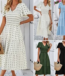 ieftine -Pentru femei Rochii Midi Rochie casual Rochie de vară Rochie imprimata Modă În aer liber Petrecere Concediu Fit regulat Buline Manșon scurt În V Negru Albastru piscină Bej Vară