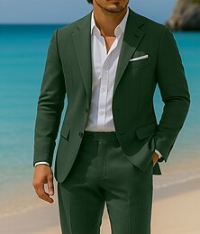 economico -Uomo Matrimonio Feste Completi in Lino Bavero classico Verde Moda Affari Tinta unita Vestibilità aderente 2 pezzi Monopetto Due Bottoni