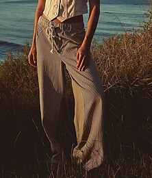 olcso -női pamutkeverék farmer culotte-ok bő szárú vakációs vintage stílusos teljes hosszú középmagas derék csíkos patchwork csík kényelmes nem rugalmas kültéri nyaraló sötétkék földsárga fekete katonazöld