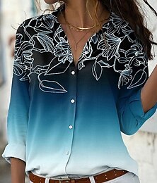 economico -Per donna Camicia Ombre Floreale Grafico Vintage Quotidiano Elegante Manica Lunga Colletto a Camicia Top Regolari Lavoro Quotidiano Ferie Bottoni Stampato Nero Blu Reale Blu Viola Estate Primavera