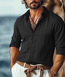economico -Per uomo Camicia Camicia di lino Camicia Estiva Abbigliamento da spiaggia Camicia con Bottoni Semplice Vacanza Casuale Nero Bianco Cachi Grigio Manica Lunga Collo ripiegato Estate Primavera