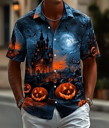 Недорогие -Halloween Муж. Тыква Дом с привидениями Костюмы на Хэллоуин Рубашка Кнопка рубашка С короткими рукавами Темный панк-готика Праздники Уличная одежда Лето Весна Отложной 3D печать рубашки с воротником