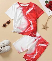 billige -Gutt 3D Geometrisk T-skjorter og shorts Sett Kortermet Sommer Vår Sport Mote Daglig Barn 4-12 år Crew-hals utendørs Feriereise Sport Skreddersydd