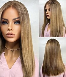 baratos -Cabelo virgem não processado Fechamento 5x5 13x4 Lace Front Peruca Bob curto Parte livre Cabelo Brasileiro Liso Loiro Multi Cores Peruca 130% 150% Densidade do Cabelo com o cabelo do bebê Cabelo com