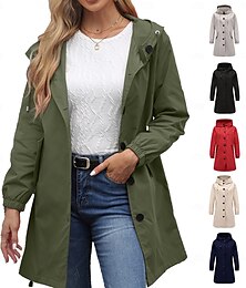 preiswerte -Damen Mantel Wasserdicht Bequem Tasche Knöpfe Mode Streetstyle Einfach Outdoor Alltagstauglich Lang Mit Kapuze Normale Passform Langarm Oberbekleidung Schwarz Rote Khaki Herbst Winter