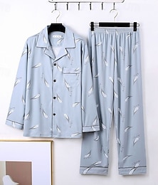 economico -Per uomo Pigiami Set Pigiama Top e pantaloni del pigiama 1 Set Stampe Grafiche Moda Elegante Classico Casa Quotidiano Da letto Poliestere Comodità Morbido Traspirante Bavero Manica Lunga Camicia