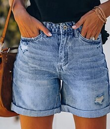 billige -Dame Shorts Bukser Gatemote Fritid Kort Naturlig عادي Lomme Bekvem Feriereise Helg Lys Himmelblå Marine Svart Mørk Marineblå Sommer Normal
