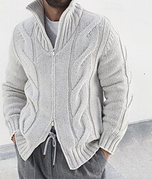 abordables -Hombre Pulóveres Chaqueta de Punto Cable Tejer Tops regulares De Punto Plano Cuello Alto Vacaciones Moda Casual Ropa Cotidiana Ropa Primavera & Otoño Negro Rosa S M L
