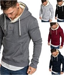 abordables -Hombre Sudadera Sudadera Con Capucha Sudadera con capucha y botones Sudadera con capucha de lana Negro Rojo Azul Marino Gris Claro Gris Oscuro Con Capucha Plano Bolsillo Deporte Casual Diario Ropa de