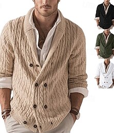 preiswerte -Herren Pullover Strickjacke Zopfmuster Stricken Normale Oberteile Gestrickt Einfach Schalkragen Vintage Mode Lässig Alltagskleidung Bekleidung Herbst Winter Schwarz Weiß M L XL