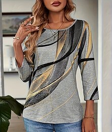 economico -Per donna Maglietta Geometrico Astratto Casual Boho Manica Lunga Girocollo Top Regolari Uscire Weekend Abbigliamento da vacanza Blu Oro Grigio Primavera, Autunno, Inverno, Estate