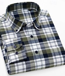 billiga -Herr Skjorta Button Down skjorta Rutig skjorta Pläd / Randig / Chevron Dagliga kläder Företagskläder Vit + khaki Mörk marin Kungsblå Brun Långärmad Tröjkrage Alla årstider Kläder Spänne