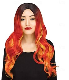 economico -parrucca da diavolo ombré: capelli da diavolo neri e rossi infuocati per Halloween, cosplay, feste in maschera ed eventi di gioco di ruolo