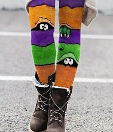 abordables -Leggings femme Halloween mode vintage taille haute pleine longueur impression graphique thermique chaude douce respirante extensible formelle en extérieur noir orange vert beige printemps automne slim
