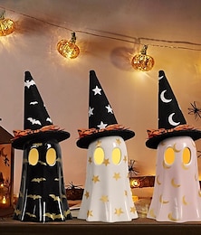 abordables -Figura de fantasma de Halloween, pequeñas figuras de fantasmas de resina con luz, fantasmas iluminados con sombreros de bruja, linda estatua de fantasma para una decoración de Halloween espeluznante
