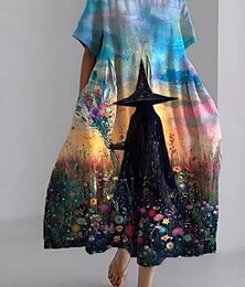 ieftine -Pentru femei Rochii Midi Rochie A line Rochie de vară Casual Zilnic Fit regulat Grafic Manșon scurt Stil Nautic Galben Albastru piscină Mov Trifoi Vară