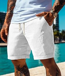 お買い得  -男性用 ワッフルショーツ スウェットショーツ ビーチショーツ ランニングショーツ ジムショーツ 弾性ウエスト ドローストリング 平織り 履き心地よい 膝丈 アウトドア カジュアル 日常 旅行度假风 クラシック ホワイト ブルー