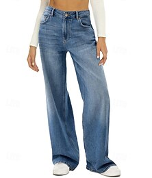 economico -Per donna Jeans Pantaloni Eleganti Dritto Streetwear Casual Lunghezza intera Naturale Semplice Tasca Comodo Streetwear Abbigliamento quotidiano Nero Blu Autunno Vestibilità regolare
