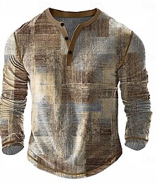 halpa -Miesten Kuvitettu Henley-paita Vohveli T-paita Pitkähihainen Vintage Päivittäin Retro / vintage Urheilu ja ulkoilu Kausaliteetti Pyhäpäivä Kevät kesä Kaikki vuodenajat Tumman ruskea Harmaa Sininen