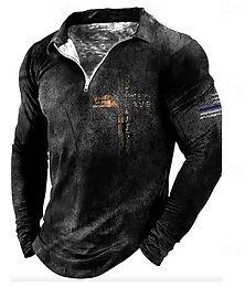abordables -Homme Graphique Croix Polo manche longue Demi-zip ancien Décontracté Quotidien Athleisure Décontracté Quotidien Zip Up Printemps Automne Hiver Gris foncé
