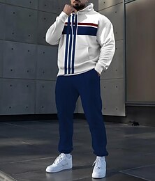 abordables -Homme Rayé 2 pièces Ensembles de sweat-shirts 3D Survêtement Sweat à Capuche manche longue Pantalon long À capuche Décontracté Quotidien Athleisure Impression 3D Cordon de serrage À capuche Printemps