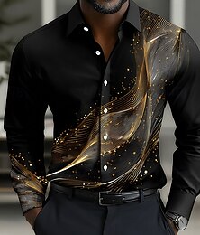 preiswerte -Herren Geometrisch Farbverlauf Wellen Hemd Knopfhemd Lässiges Hemd Langarm Modisch lässig Urlaub Täglich Streetwear Sommer Frühling Umlegekragen 3D-Druck Hemden mit Kragen Schwarz